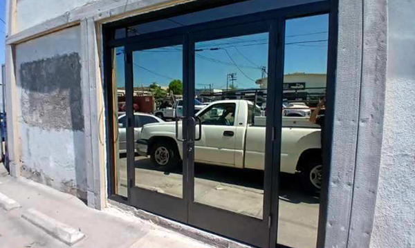 newly installed glass storefront doors