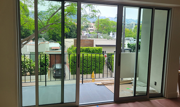 newly installed dual sliding glass door