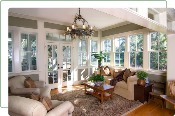 living room with two walls of windows